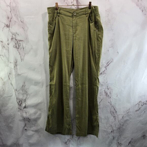 Cabi Pants Womens 14 Green Linen Wide Leg High Rise Charlie Trouser 5314R - Picture 1 of 10